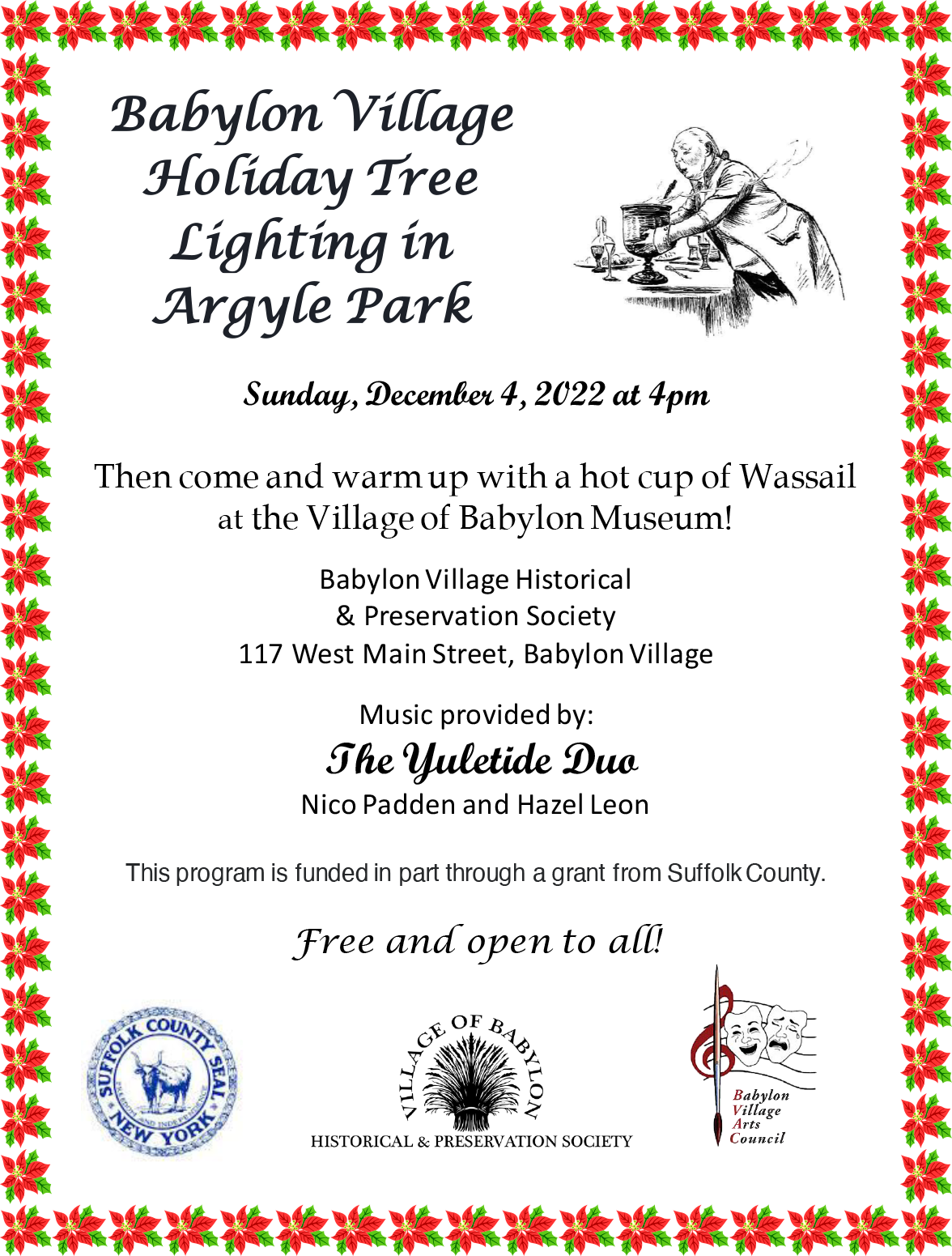 Babylon Village Holiday Tree Lighting in Argyle Park & Wassail Bowl